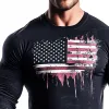Men's Vintage Casual American Flag Printed Crew Neck Long Sleeve T-Shirt 13122321TO sold by Manly