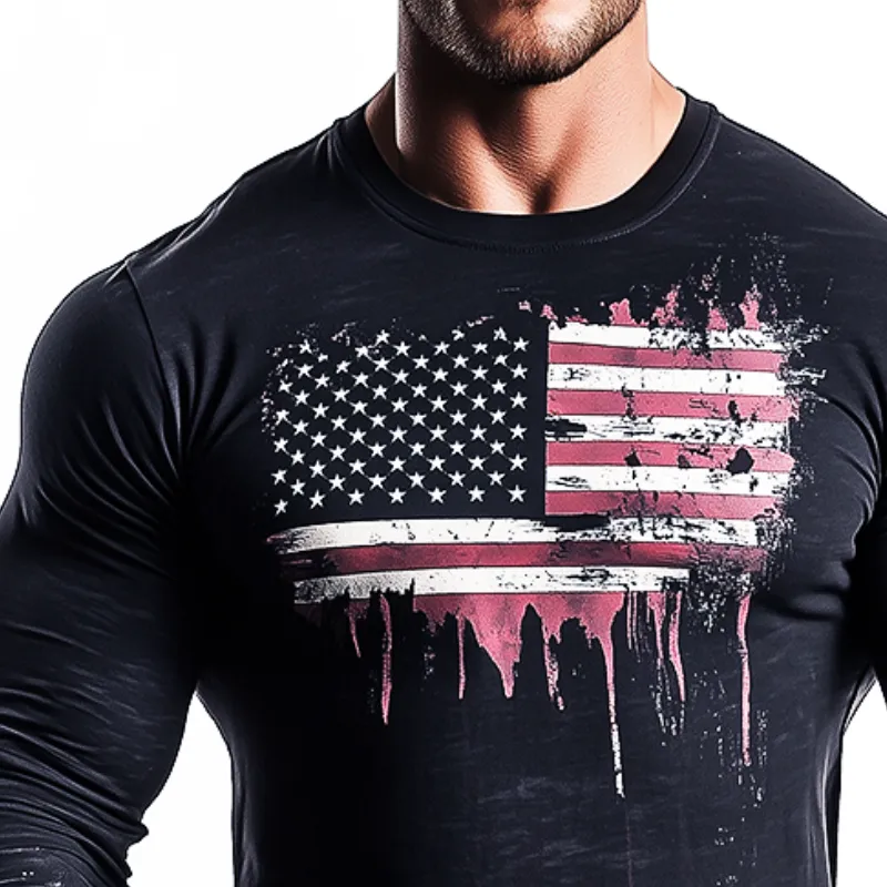 Men's Vintage Casual American Flag Printed Crew Neck Long Sleeve T-Shirt 13122321TO sold by Manly product image thumbnail 2