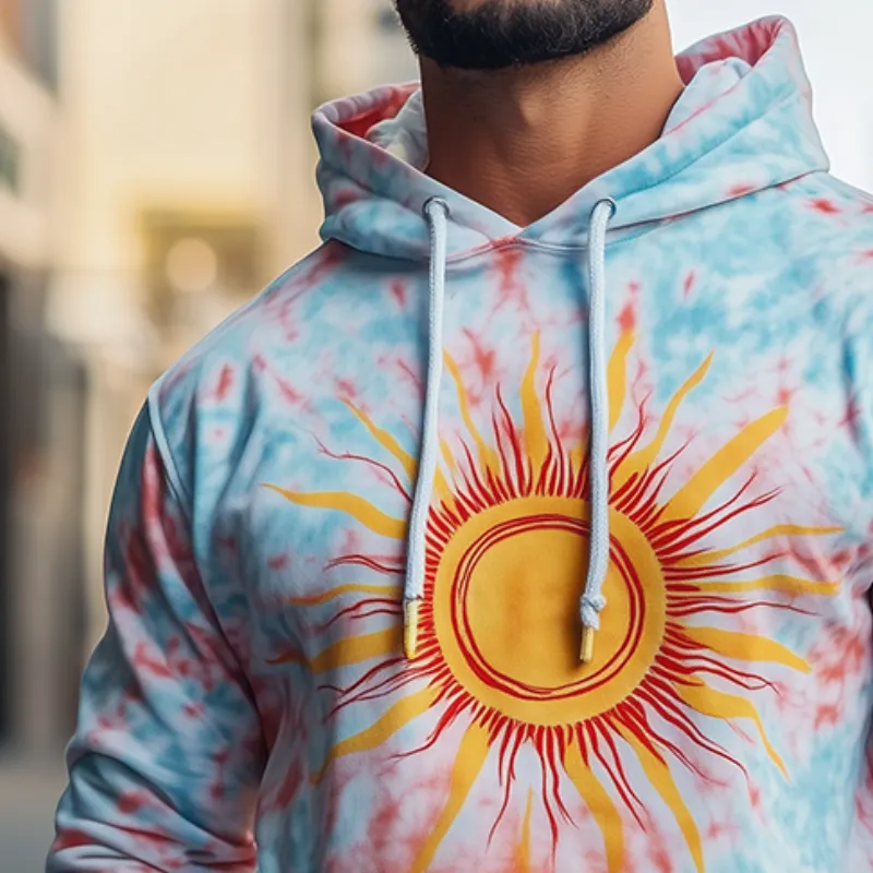 Men's Retro Casual Contrast Color Sun God Gradient Print Hoodie 57614649TO sold by Manly product image thumbnail 3