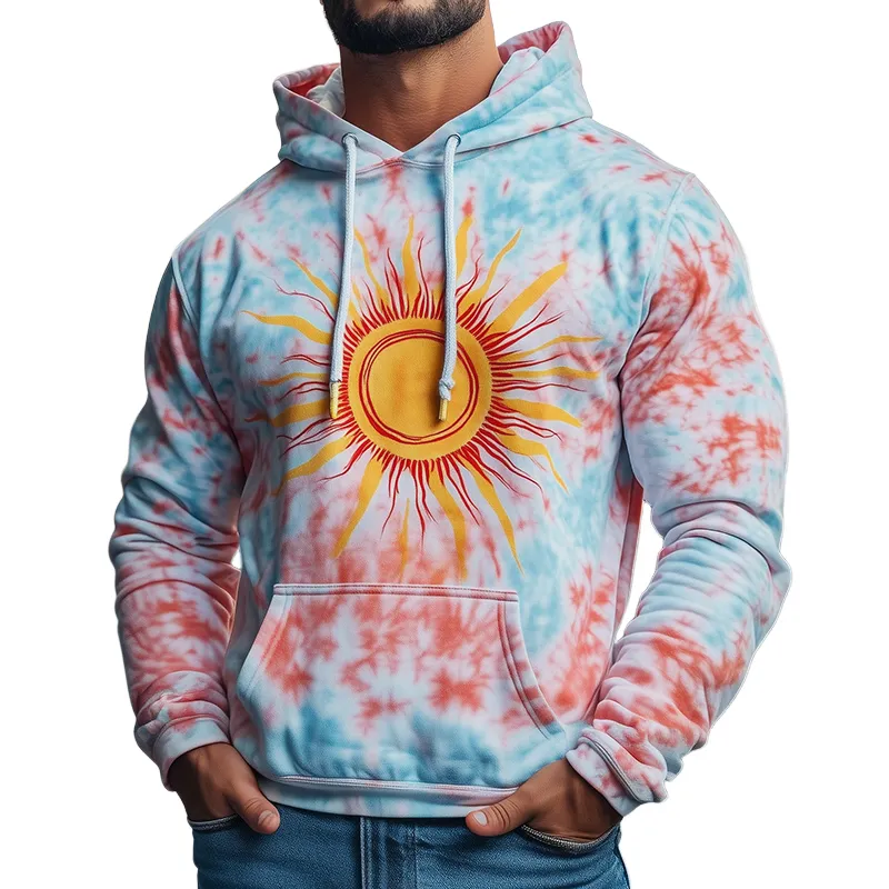 Men's Retro Casual Contrast Color Sun God Gradient Print Hoodie 57614649TO sold by Manly