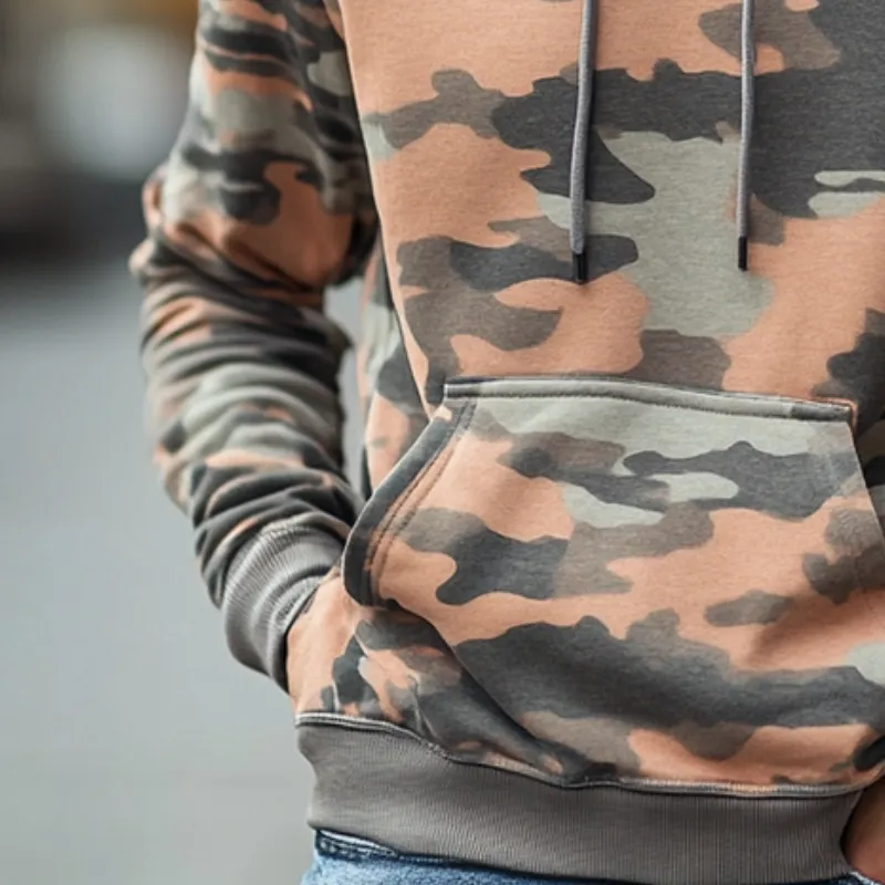 Men's Retro Casual Camouflage Print Drawstring Hoodie 87295487TO sold by Manly product image thumbnail 3