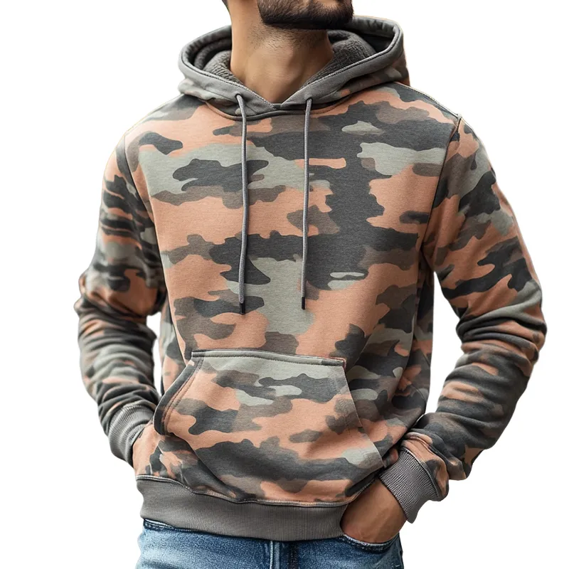 Men's Retro Casual Camouflage Print Drawstring Hoodie 87295487TO sold by Manly