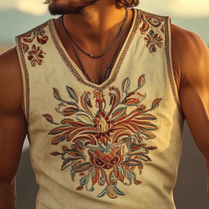 Men's Classic American Western Cowboy Style Slim Fit Suede Embroidery Heavy V-neck Tank Top 62381094K sold by Manly product image thumbnail 4
