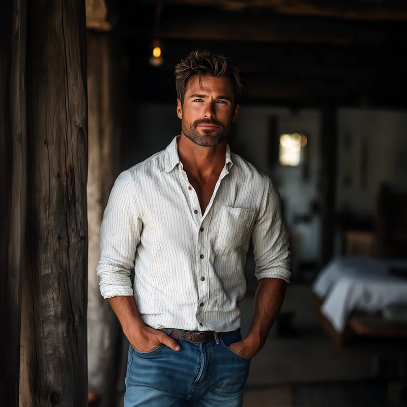 Men's Fashion Striped Chest Pocket Lapel Long Sleeve Shirt 06867734Z sold by Manly product image thumbnail 4