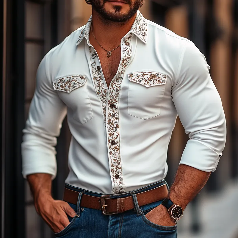 Men's Fashion Retro Graphic Print Lapel Long Sleeve Shirt 98166590Z sold by Manly product image thumbnail 2