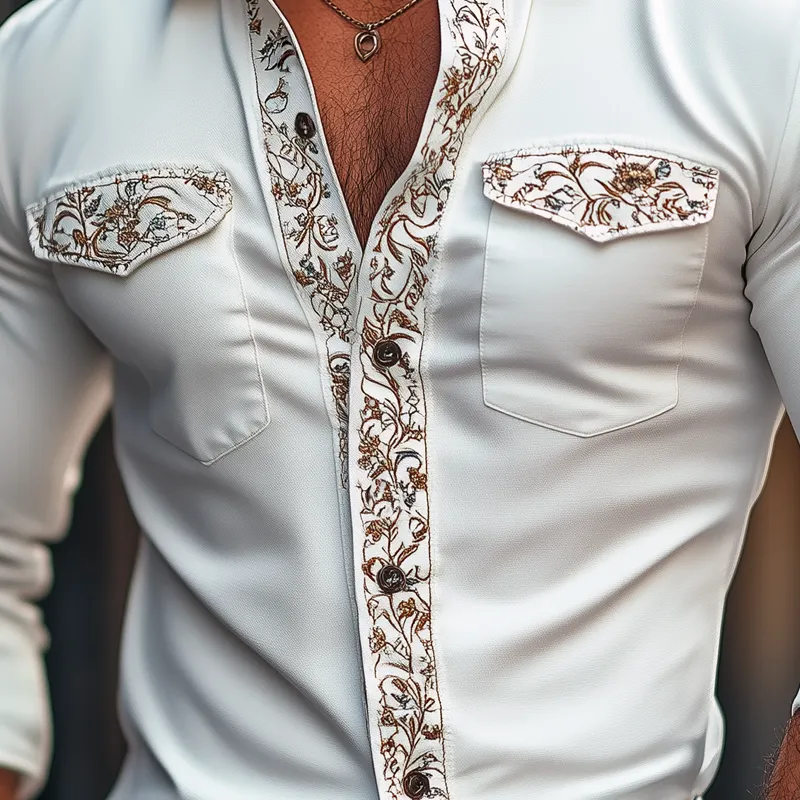 Men's Fashion Retro Graphic Print Lapel Long Sleeve Shirt 98166590Z sold by Manly product image thumbnail 3