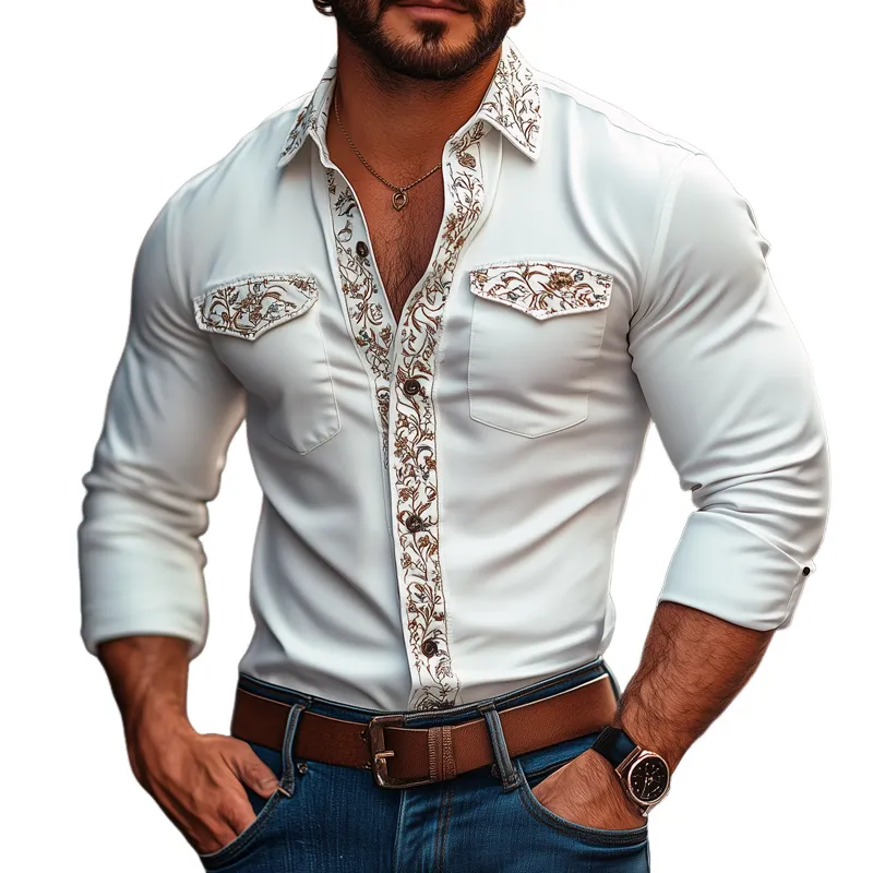 Men's Fashion Retro Graphic Print Lapel Long Sleeve Shirt 98166590Z sold by Manly