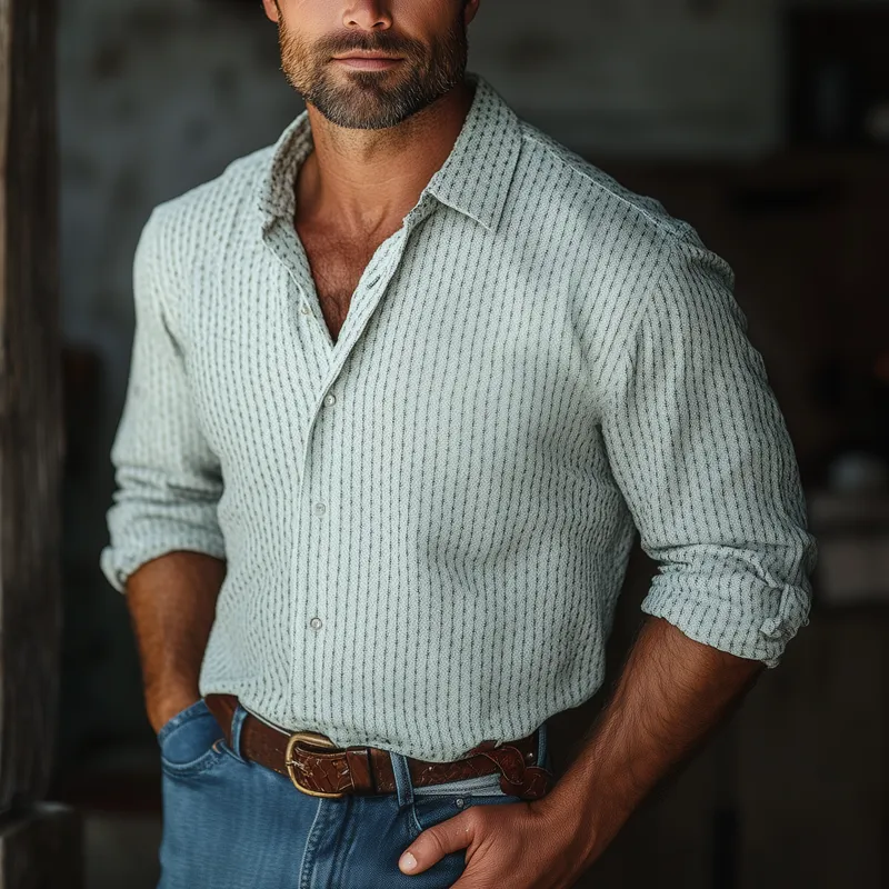 Men's Fashion Striped Lapel Long Sleeve Shirt 69553634Z sold by Manly product image thumbnail 2