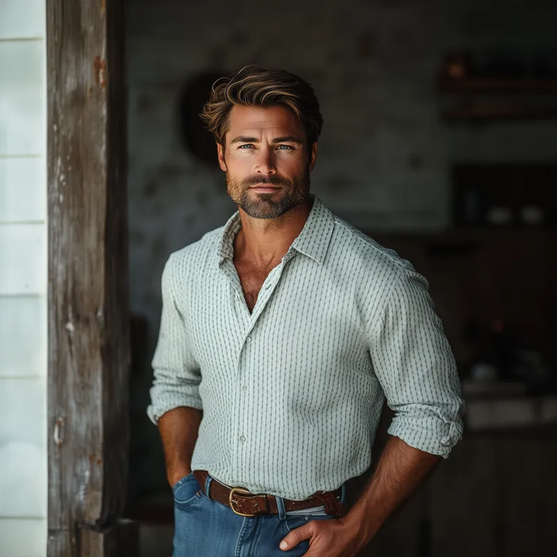 Men's Fashion Striped Lapel Long Sleeve Shirt 69553634Z sold by Manly product image thumbnail 3