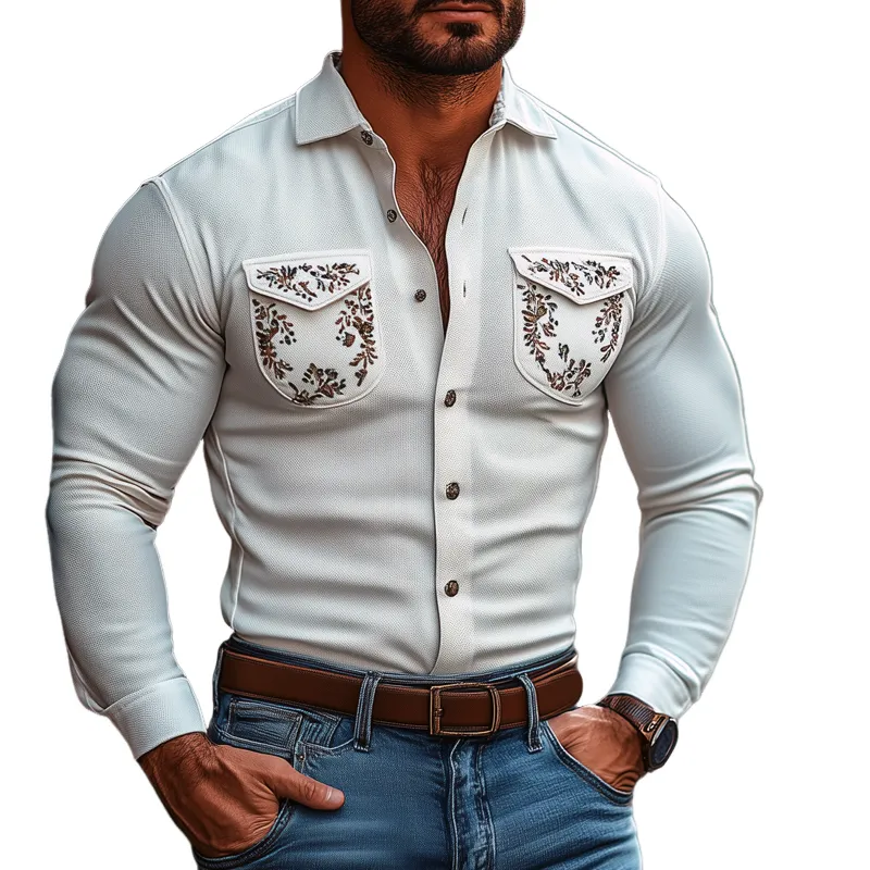 Men's Fashion Retro Graphic Print Lapel Long Sleeve Shirt 55064212Z sold by Manly