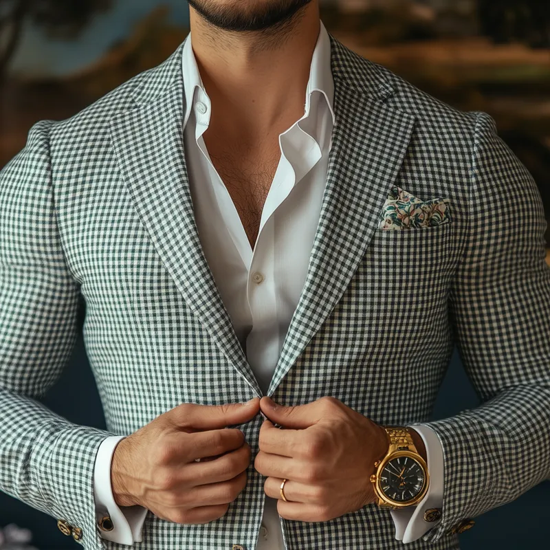 Men's Fashion Spring Summer Checked Notch Lapel Two Buttons Blazer 64108130Z sold by Manly product image thumbnail 3