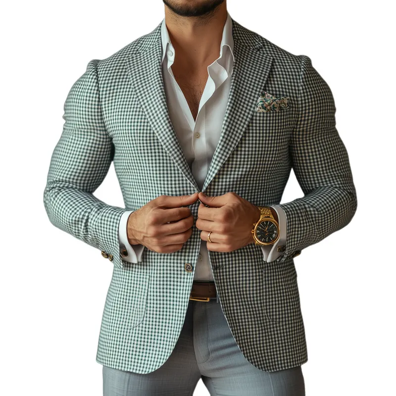 Men's Fashion Spring Summer Checked Notch Lapel Two Buttons Blazer 64108130Z sold by Manly