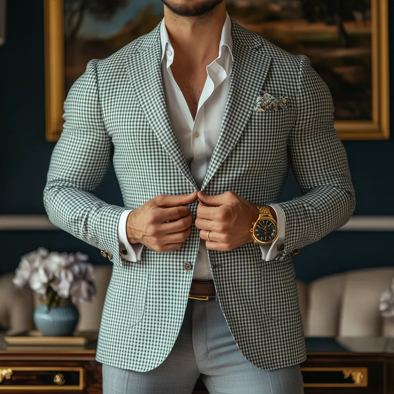 Men's Fashion Spring Summer Checked Notch Lapel Two Buttons Blazer 64108130Z sold by Manly product image thumbnail 2