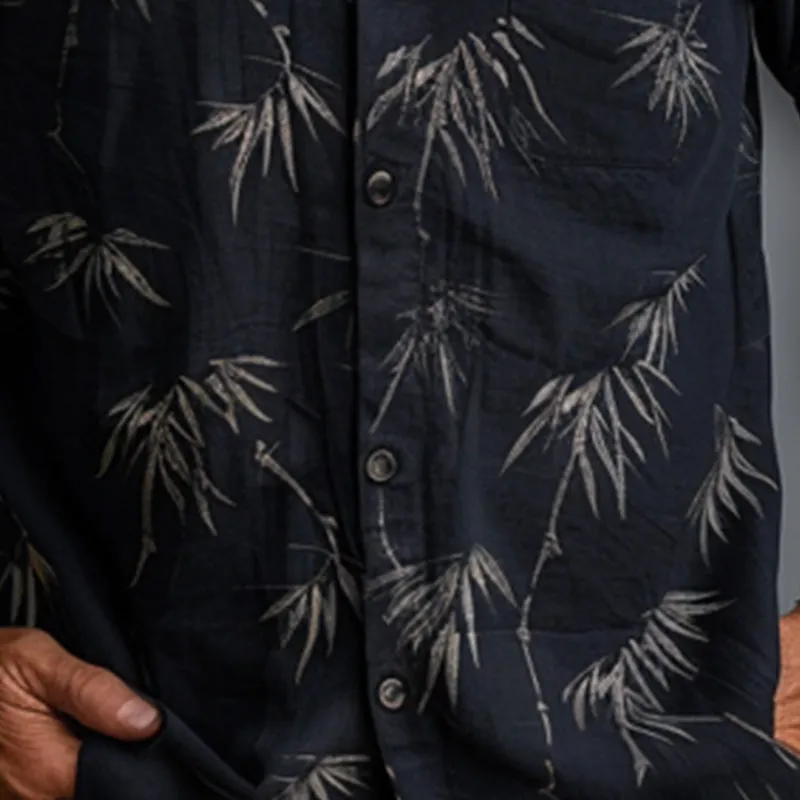 Men's Casual Bamboo Print Long Sleeve Small Round Neck Shirt 59234237P sold by Manly product image thumbnail 4