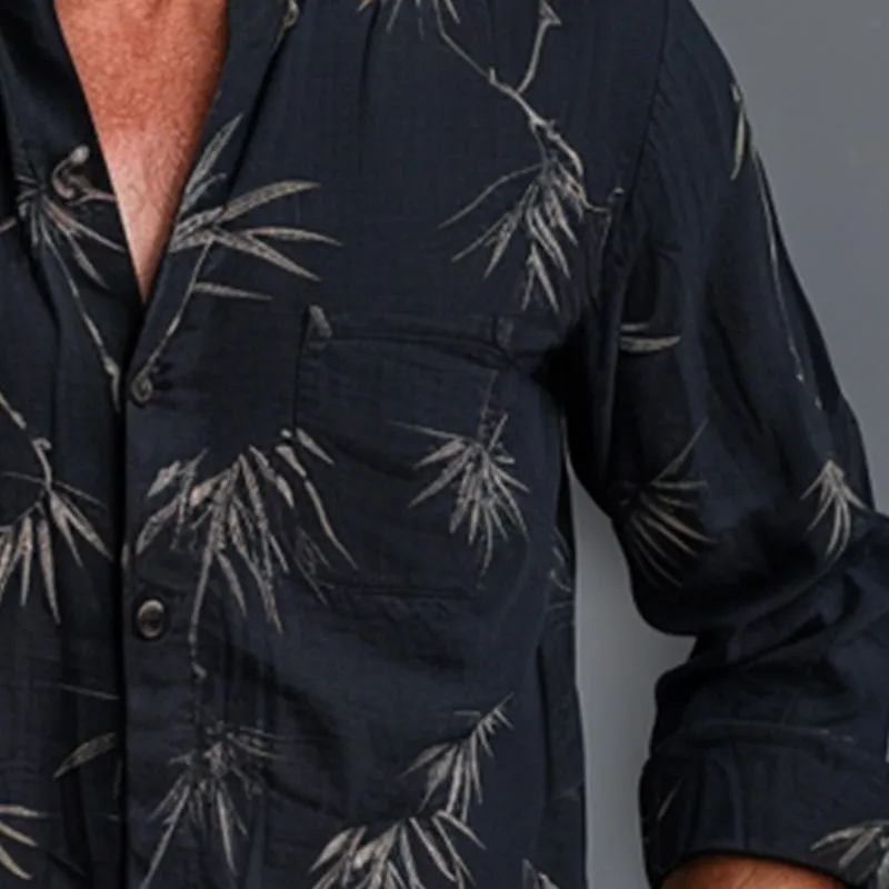 Men's Casual Bamboo Print Long Sleeve Small Round Neck Shirt 59234237P sold by Manly product image thumbnail 3