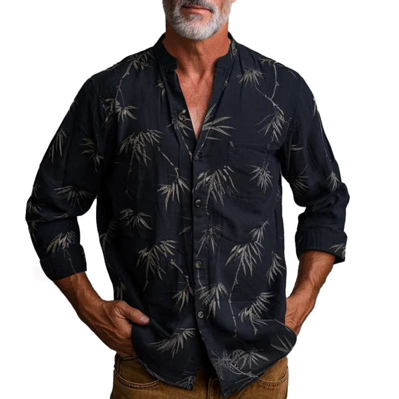 Men's Casual Bamboo Print Long Sleeve Small Round Neck Shirt 59234237P sold by Manly product image thumbnail 2