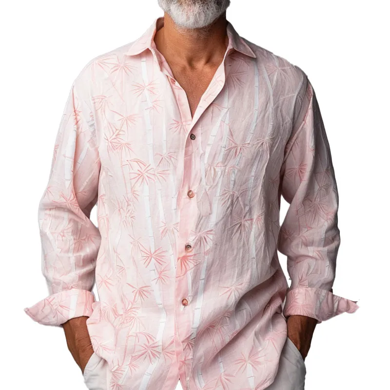 Men's pink bamboo print long sleeve stand collar shirt 98696233P sold by Manly