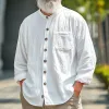 Men's Casual Vintage Round Neck Single-breasted Cotton Blend Long-sleeved Shirt 91939660F sold by Manly