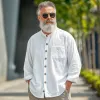 Men's Casual Vintage Round Neck Single-breasted Cotton Blend Long-sleeved Shirt 91939660F sold by Manly