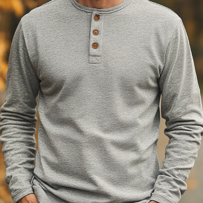 Men's Casual Vintage Button Henley Collar Cotton Blend Long Sleeve T-Shirt 37390049F sold by Manly product image thumbnail 3