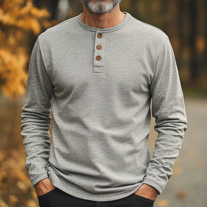 Men's Casual Vintage Button Henley Collar Cotton Blend Long Sleeve T-Shirt 37390049F sold by Manly product image thumbnail 2