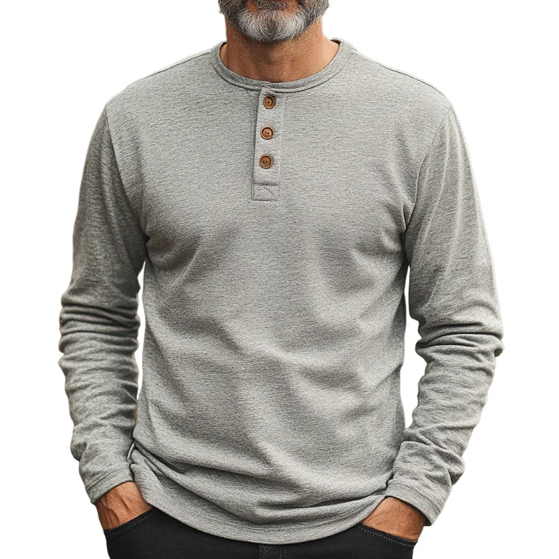 Men's Casual Vintage Button Henley Collar Cotton Blend Long Sleeve T-Shirt 37390049F sold by Manly