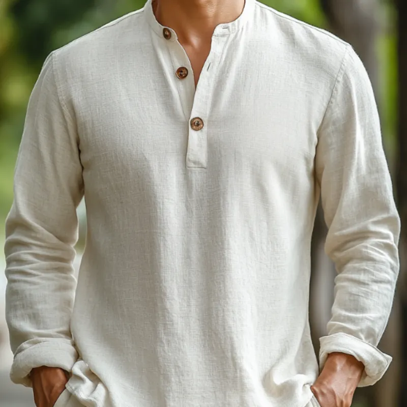 Men's Casual Vintage Button Henley Collar Cotton Blend Long Sleeve T-Shirt 56093729F sold by Manly product image thumbnail 3