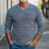 Men's Casual Vintage V-neck Striped Cotton Blend Long-sleeved T-shirt 46910465F sold by Manly