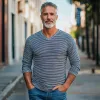 Men's Casual Vintage V-neck Striped Cotton Blend Long-sleeved T-shirt 46910465F sold by Manly