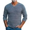 Men's Casual Vintage V-neck Striped Cotton Blend Long-sleeved T-shirt 46910465F sold by Manly