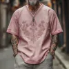 Men's Casual Vintage V-neck Cotton Blend Embroidered Short-sleeved T-shirt 19748884F sold by Manly