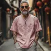 Men's Casual Vintage V-neck Cotton Blend Embroidered Short-sleeved T-shirt 19748884F sold by Manly
