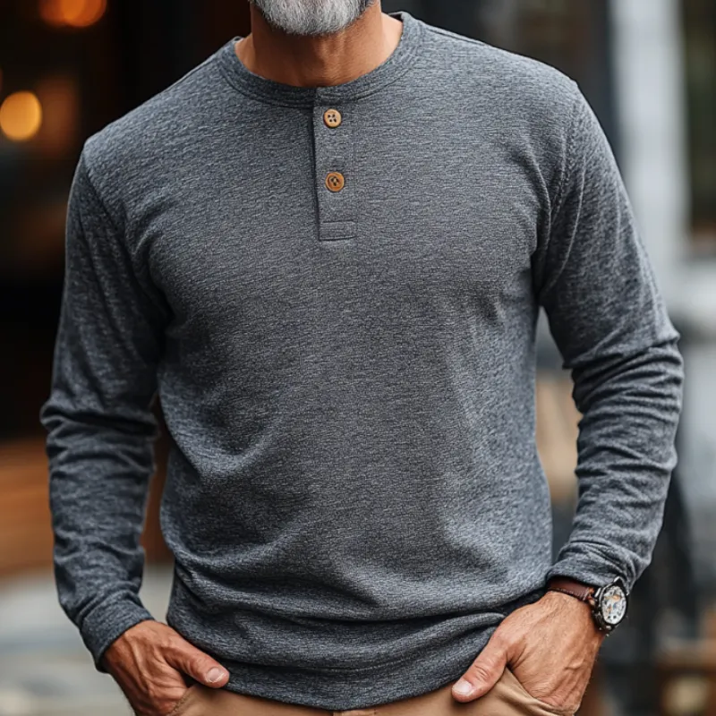 Men's Casual Vintage Button Henley Collar Cotton Blend Long Sleeve T-Shirt 65993879F sold by Manly product image thumbnail 3