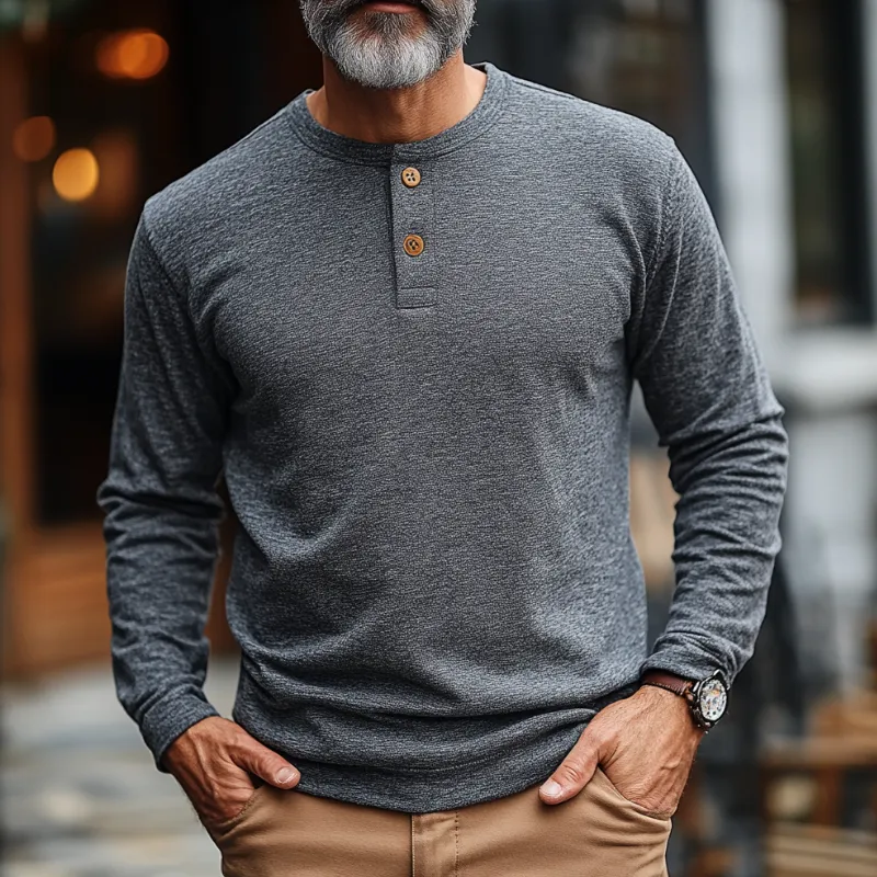 Men's Casual Vintage Button Henley Collar Cotton Blend Long Sleeve T-Shirt 65993879F sold by Manly product image thumbnail 2