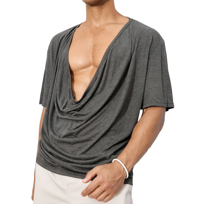 Men's Casual Vintage V-neck Cotton Blend Short-sleeved T-shirt 01822134F sold by Manly