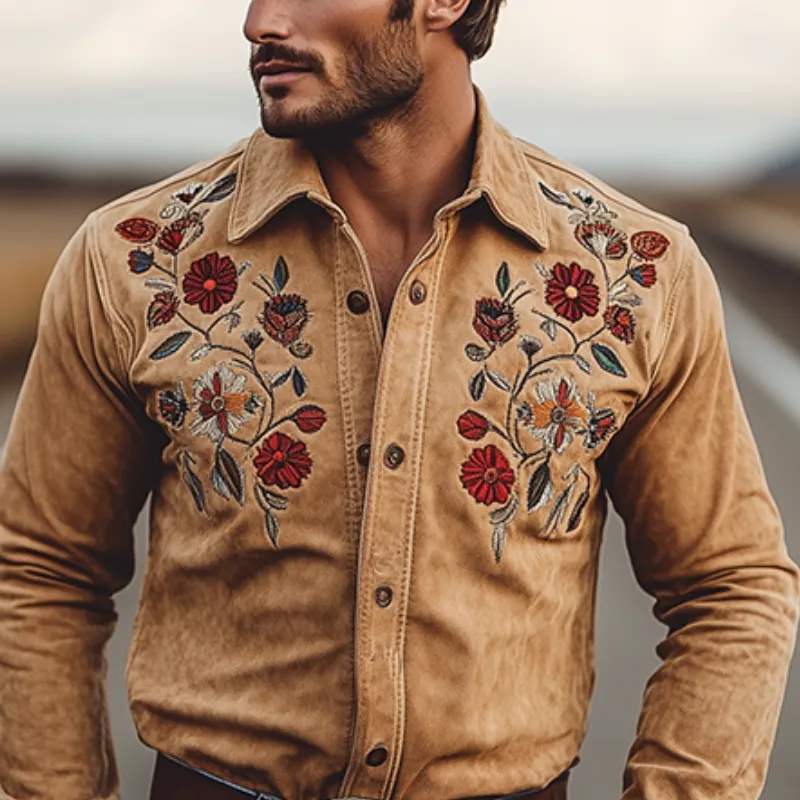 Men's Classic American Retro Western Suede Embroidered Long Sleeve Shirt 19935539K sold by Manly product image thumbnail 4