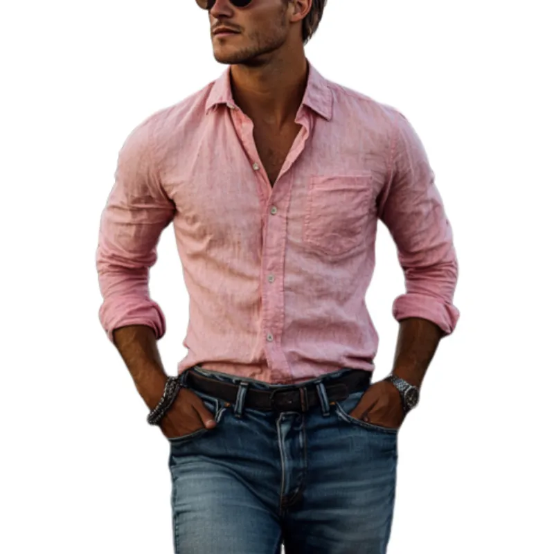 Men's Classic Casual Comfortable Slim Fit Cotton and Linen Long-sleeved Shirt 94043556K sold by Manly