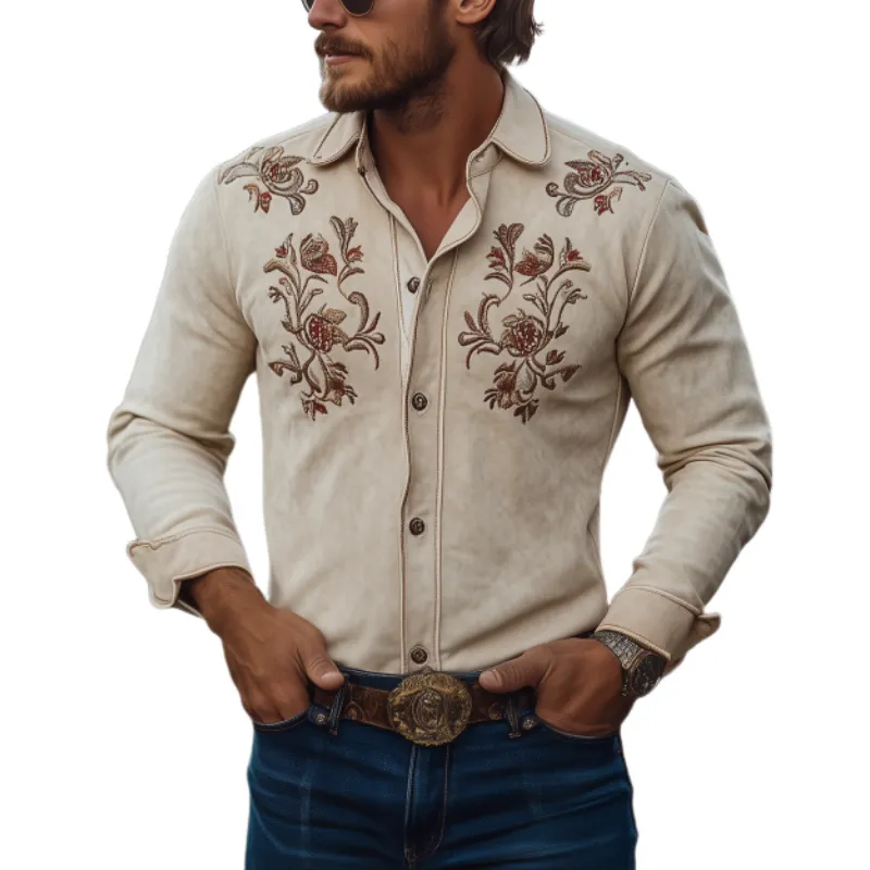 Men's Classic American Western Suede Embroidered Long Sleeve Shirt 85822551K sold by Manly