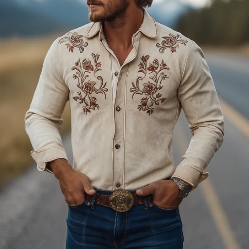 Men's Classic American Western Suede Embroidered Long Sleeve Shirt 85822551K sold by Manly product image thumbnail 3