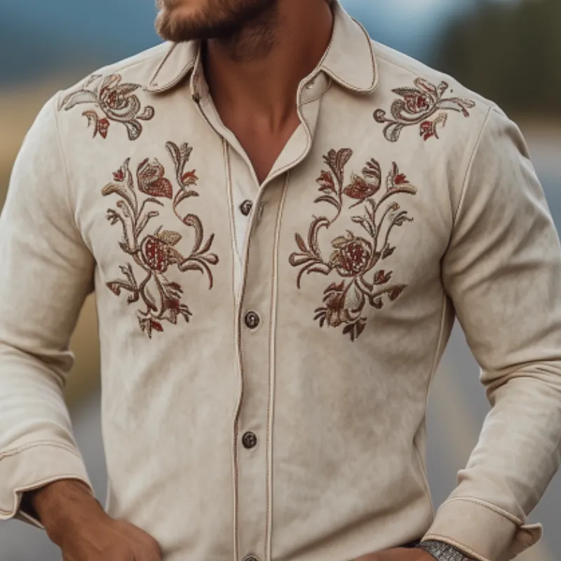 Men's Classic American Western Suede Embroidered Long Sleeve Shirt 85822551K sold by Manly product image thumbnail 4