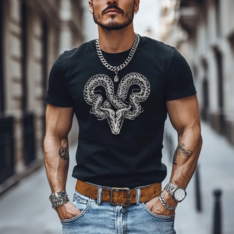 Men's Casual Snake Embroidery Cotton Round Neck Slim Fit Short Sleeve T-shirt 30015932M sold by Manly product image thumbnail 2