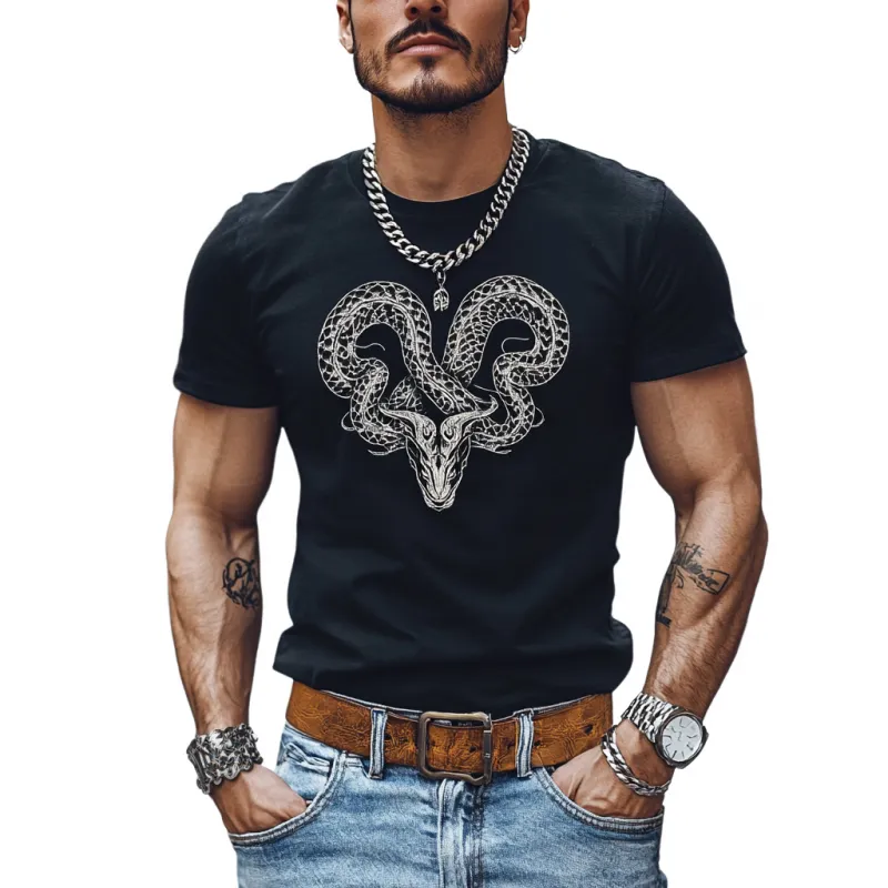 Men's Casual Snake Embroidery Cotton Round Neck Slim Fit Short Sleeve T-shirt 30015932M sold by Manly