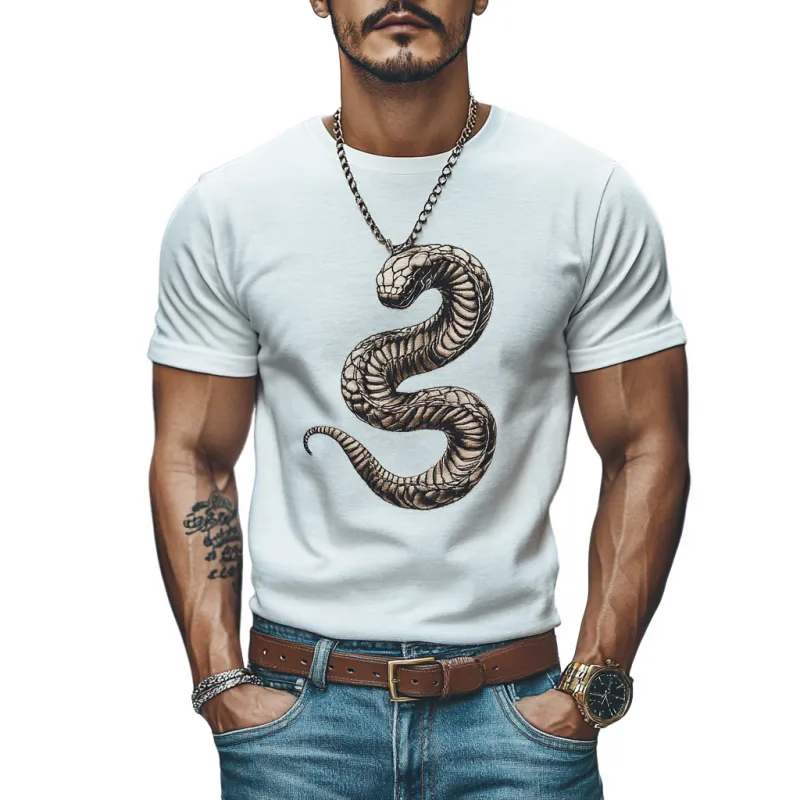 Men's Casual Snake Embroidery Cotton Round Neck Slim Fit Short Sleeve T-Shirt 63649540M sold by Manly