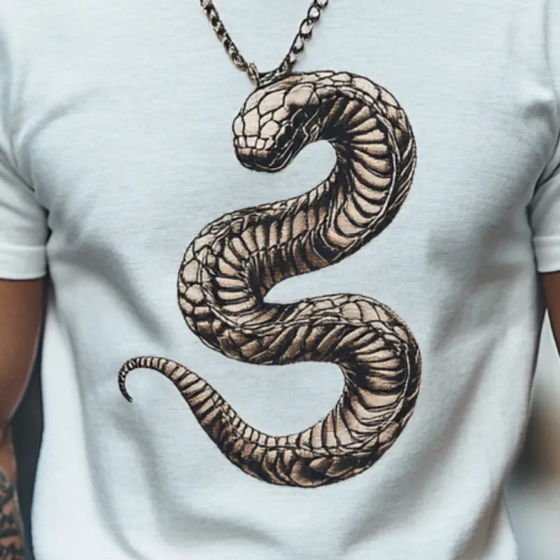 Men's Casual Snake Embroidery Cotton Round Neck Slim Fit Short Sleeve T-Shirt 63649540M sold by Manly product image thumbnail 3