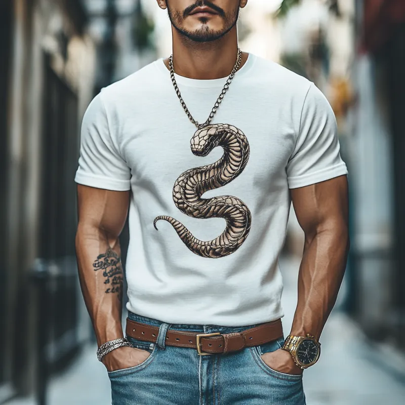 Men's Casual Snake Embroidery Cotton Round Neck Slim Fit Short Sleeve T-Shirt 63649540M sold by Manly product image thumbnail 2