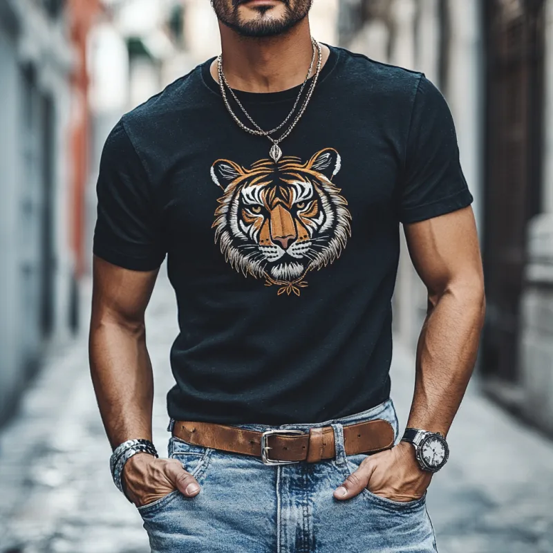 Men's Casual Cotton Tiger Embroidery Round Neck Slim Fit Short Sleeve T-Shirt 02641781M sold by Manly product image thumbnail 2