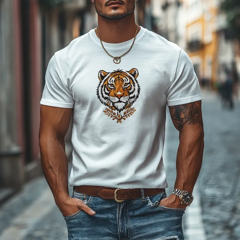 Men's Casual Cotton Tiger Embroidery Round Neck Slim Fit Short Sleeve T-Shirt 54939845M sold by Manly product image thumbnail 2