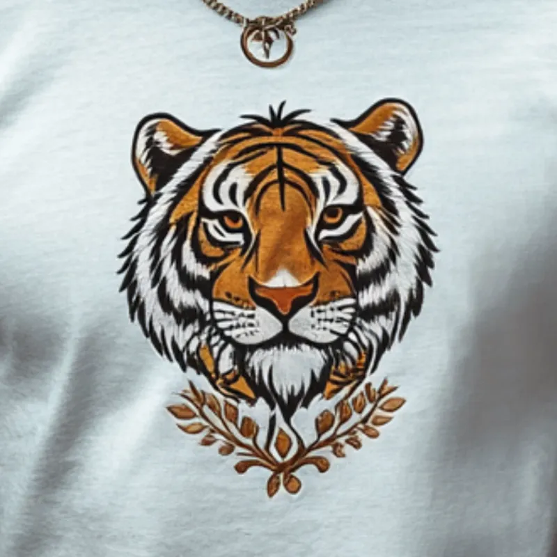 Men's Casual Cotton Tiger Embroidery Round Neck Slim Fit Short Sleeve T-Shirt 54939845M sold by Manly product image thumbnail 3