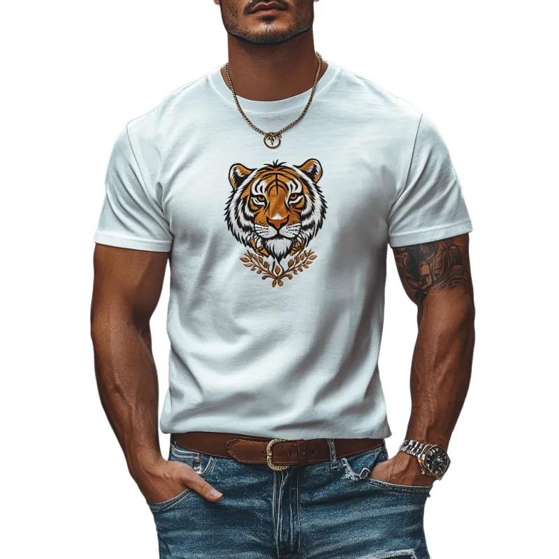 Men's Casual Cotton Tiger Embroidery Round Neck Slim Fit Short Sleeve T-Shirt 54939845M sold by Manly