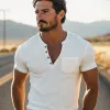 Men's Casual Skin-friendly Slim Fit Henley Collar Short-sleeved T-shirt 05420228K sold by Manly
